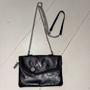 HOBO Black Leather Crossbody Bag with Chain Strap